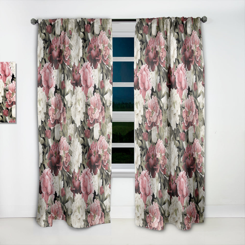 Floral Pattern with Peonies - Bohemian &amp; Eclectic Curtain - 1 Panel