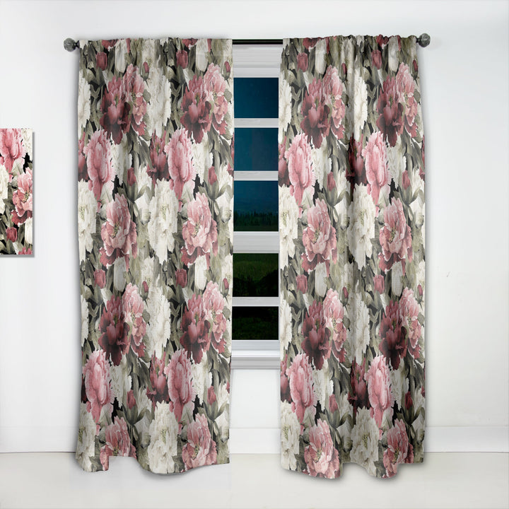 Floral Pattern with Peonies - Bohemian &amp; Eclectic Curtain - 1 Panel