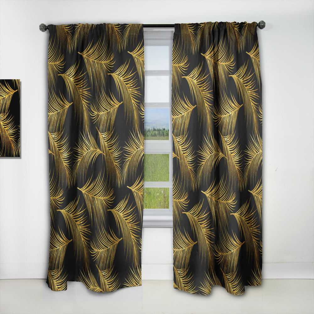 Golden Tropical Leaves Pattern - Modern &amp; Contemporary Curtain - 1 Panel
