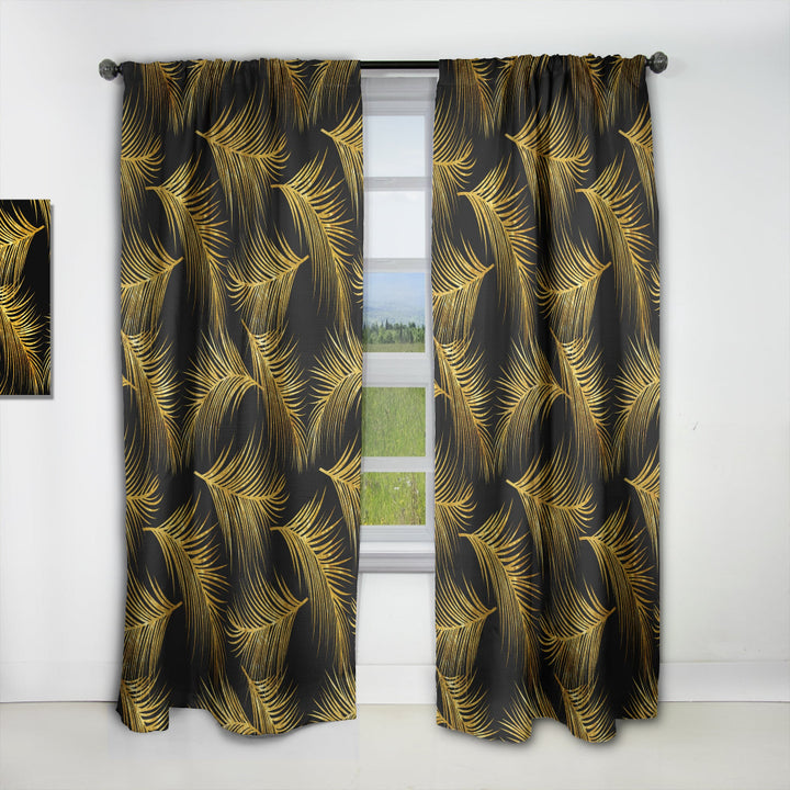 Golden Tropical Leaves Pattern - Modern &amp; Contemporary Curtain - 1 Panel