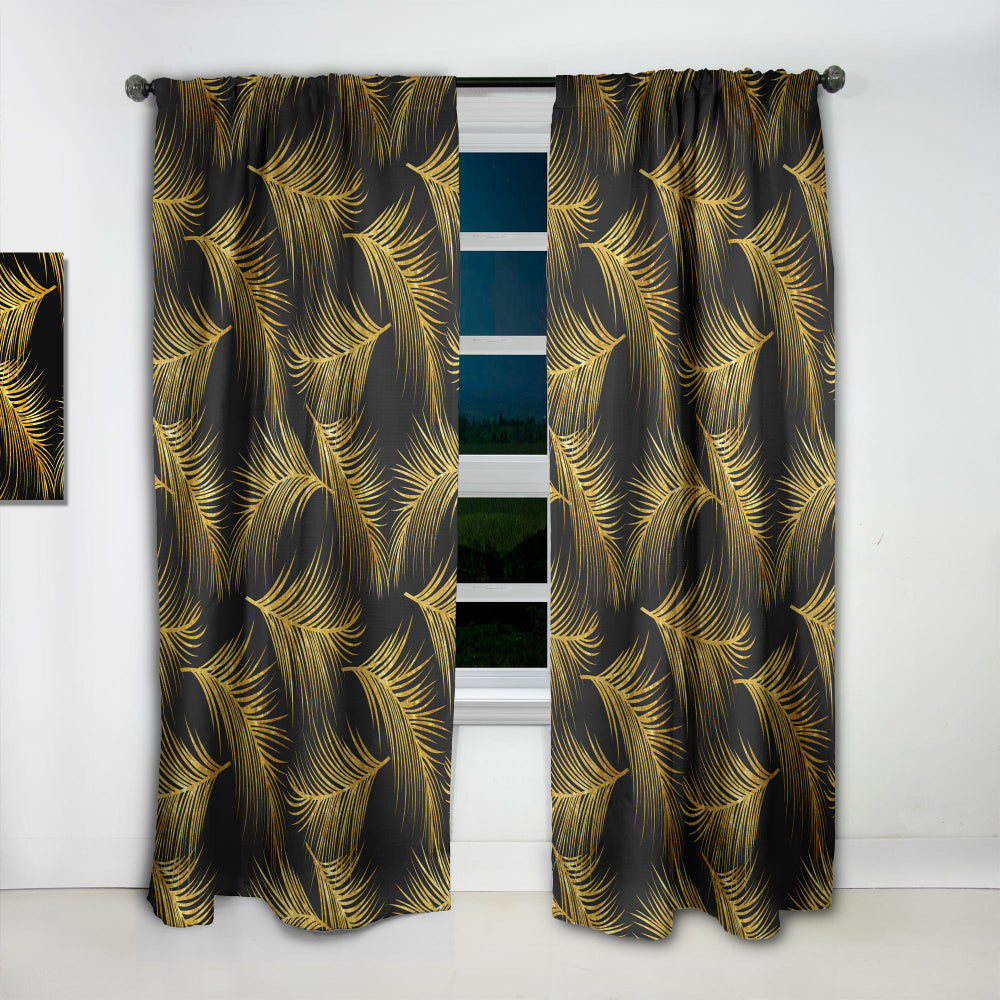 Golden Tropical Leaves Pattern - Modern &amp; Contemporary Curtain - 1 Panel