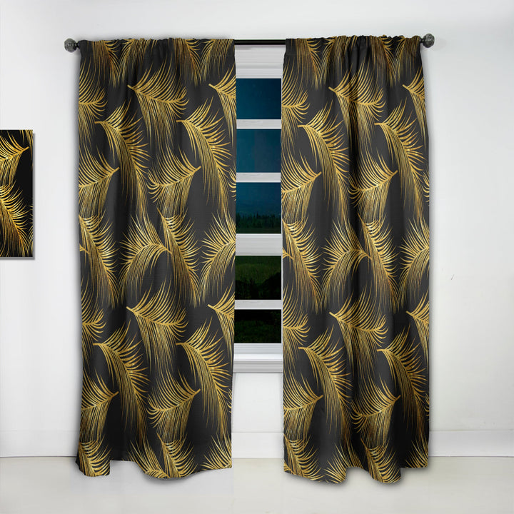 Golden Tropical Leaves Pattern - Modern &amp; Contemporary Curtain - 1 Panel