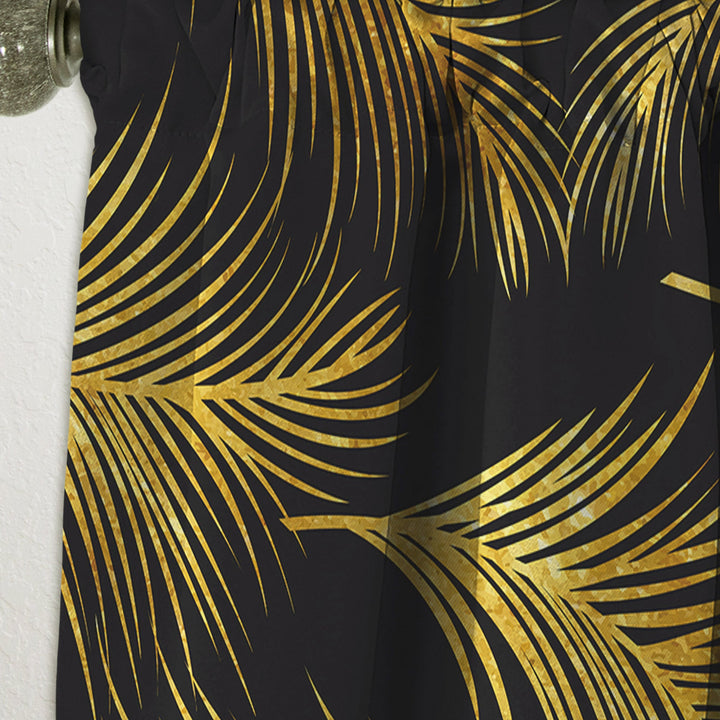 Golden Tropical Leaves Pattern - Modern &amp; Contemporary Curtain - 1 Panel
