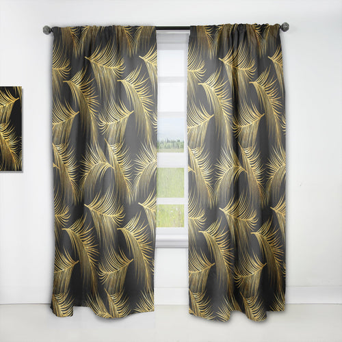 Golden Tropical Leaves Pattern - Modern & Contemporary Curtain - 1 Panel