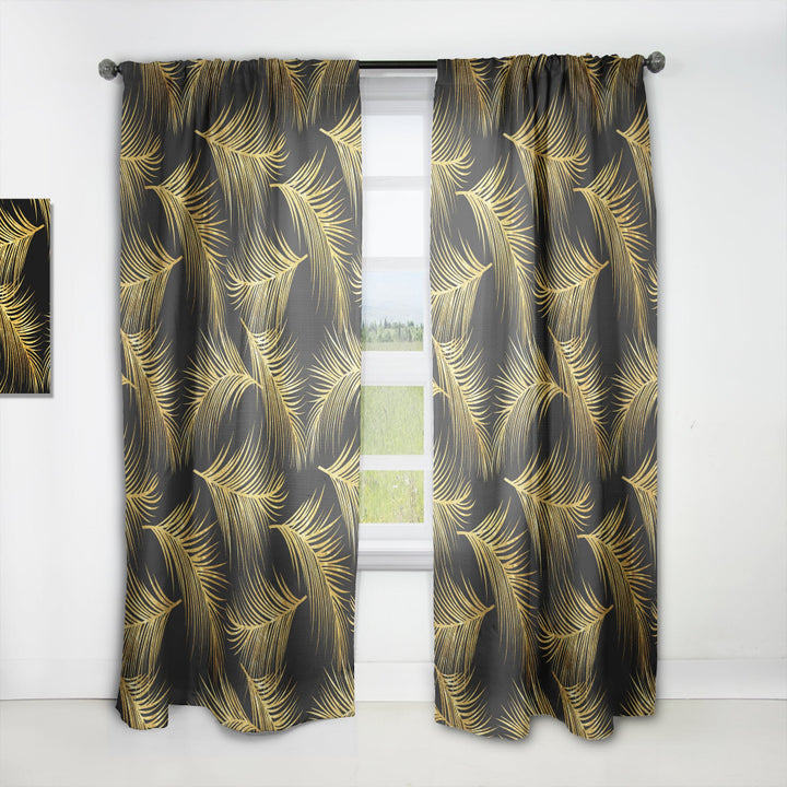 Golden Tropical Leaves Pattern - Modern &amp; Contemporary Curtain - 1 Panel