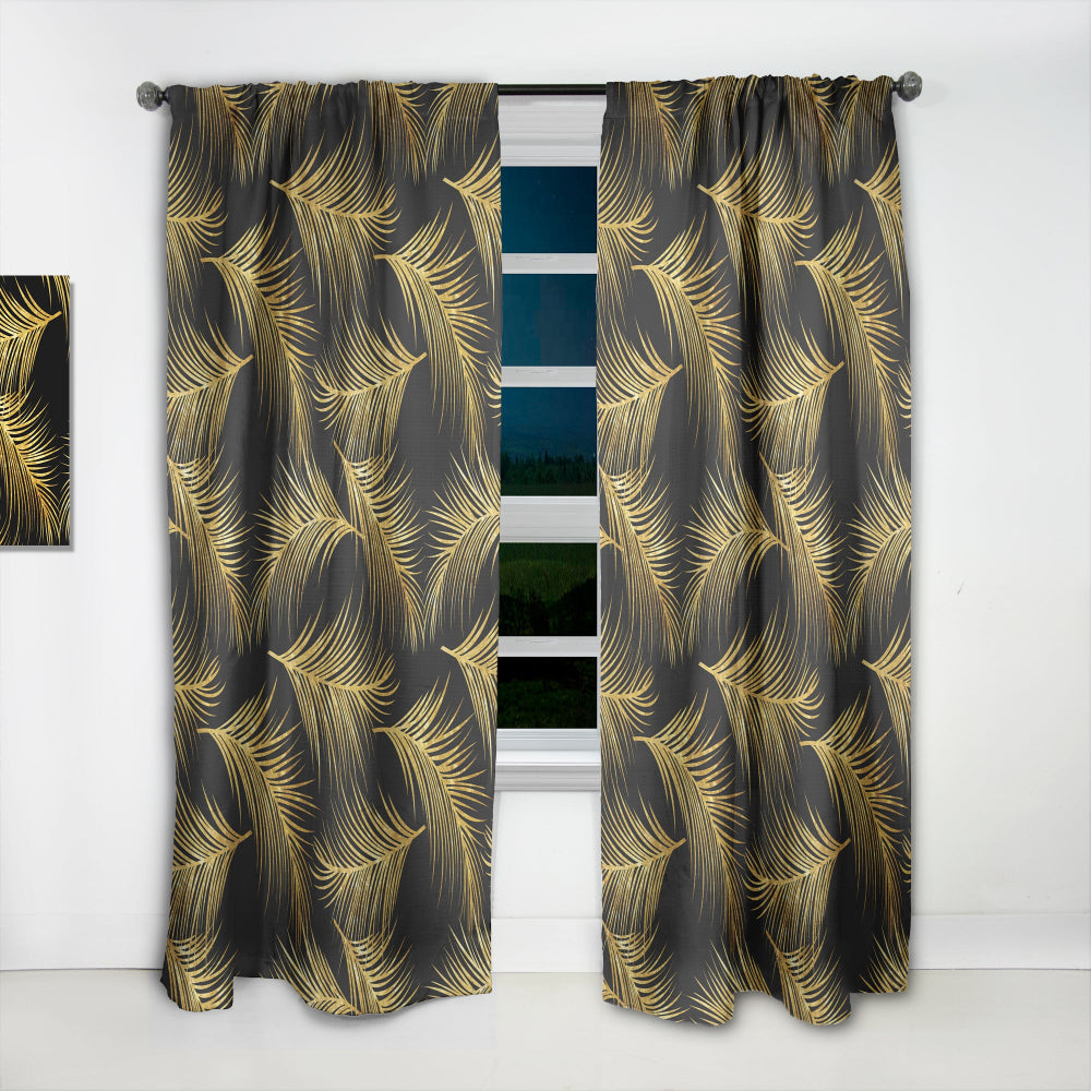 Golden Tropical Leaves Pattern - Modern &amp; Contemporary Curtain - 1 Panel