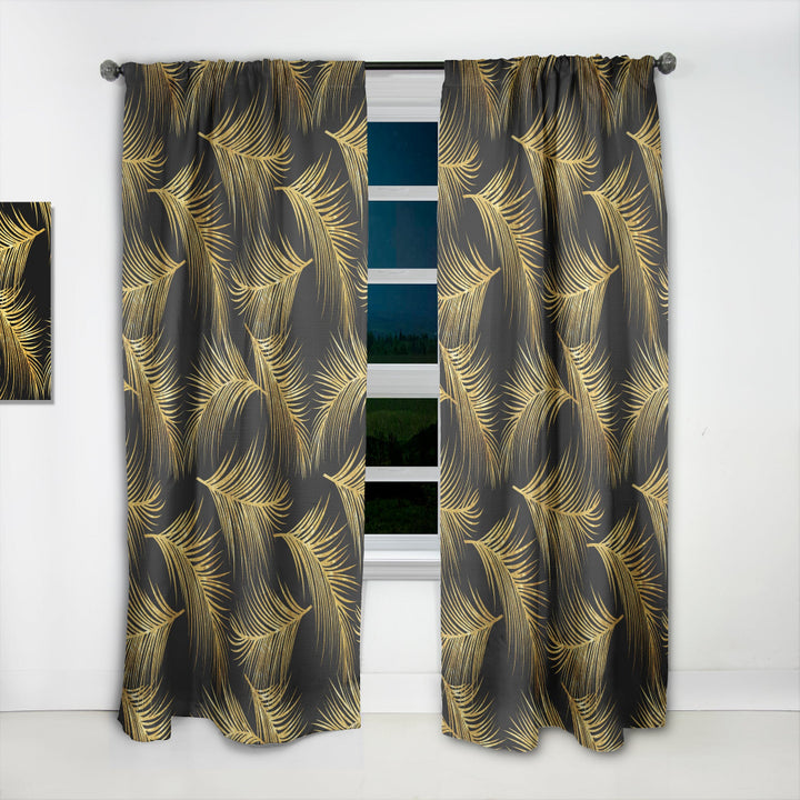 Golden Tropical Leaves Pattern - Modern &amp; Contemporary Curtain - 1 Panel