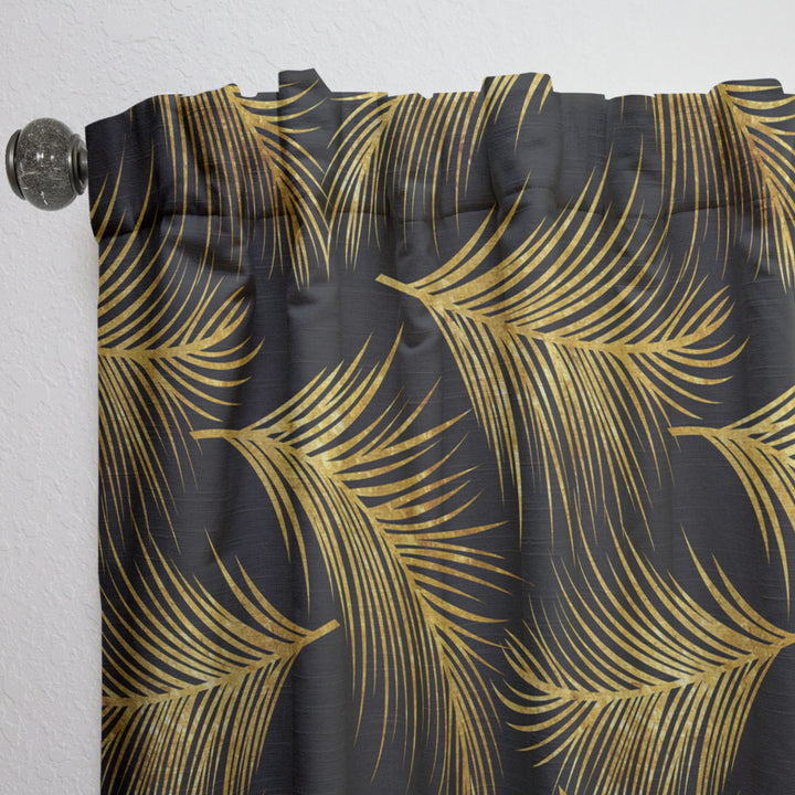 Golden Tropical Leaves Pattern - Modern &amp; Contemporary Curtain - 1 Panel