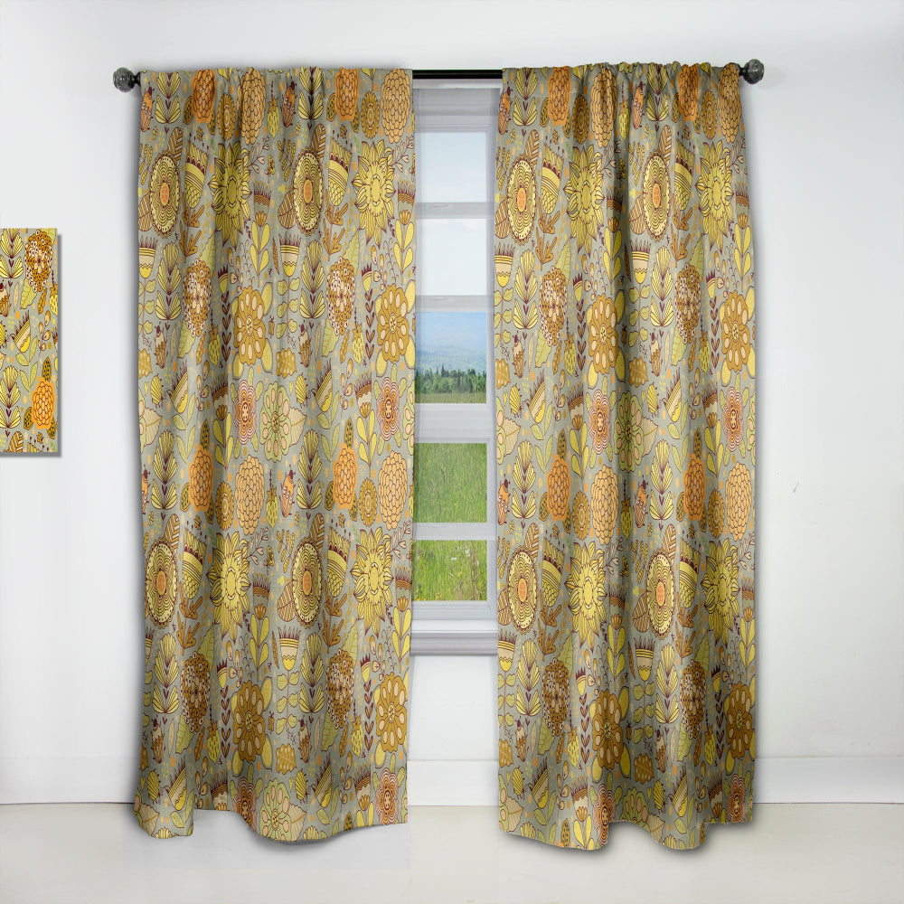 Flower Pattern Botanic Texture - Modern &amp; Contemporary Curtain - 1 Panel