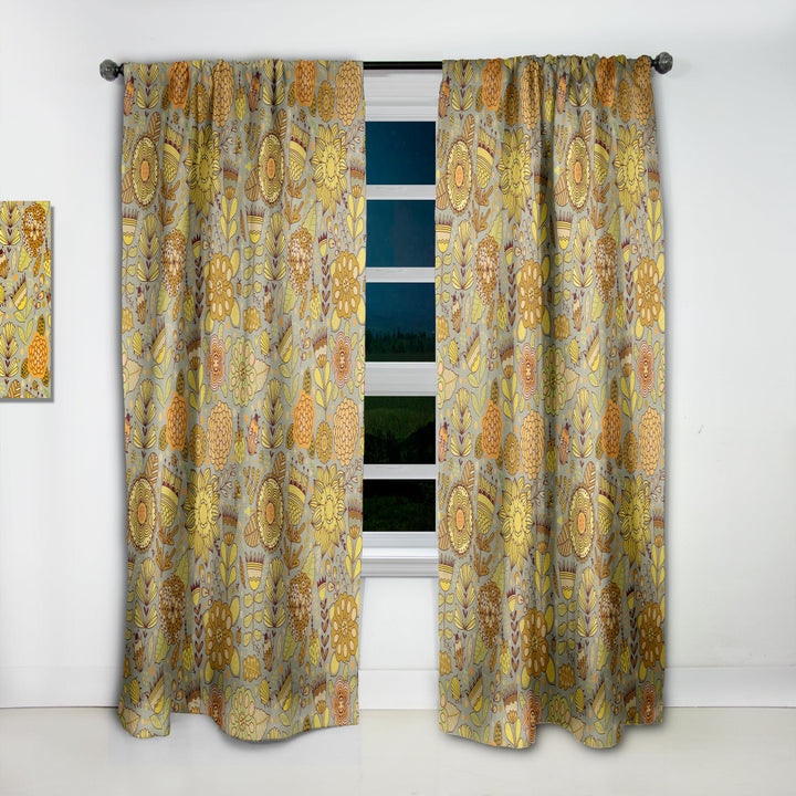 Flower Pattern Botanic Texture - Modern &amp; Contemporary Curtain - 1 Panel