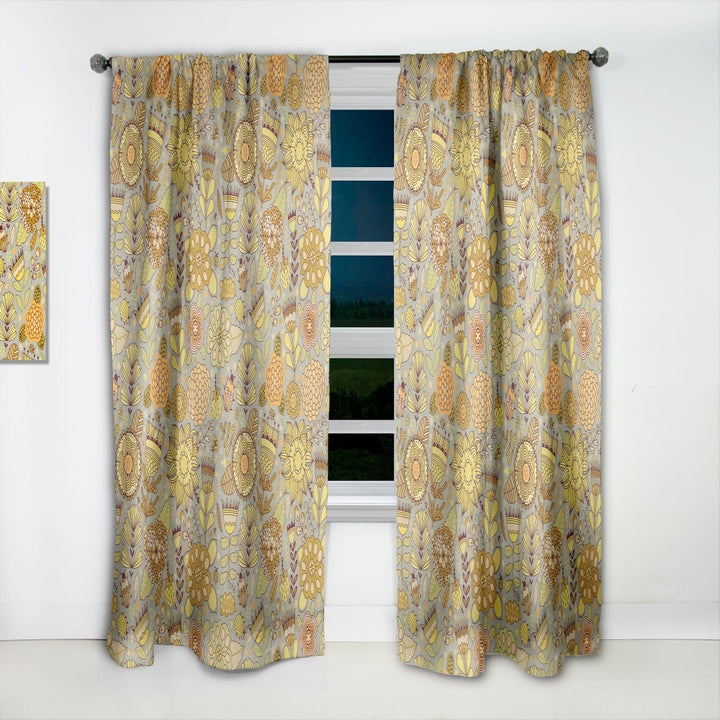 Flower Pattern Botanic Texture - Modern &amp; Contemporary Curtain - 1 Panel