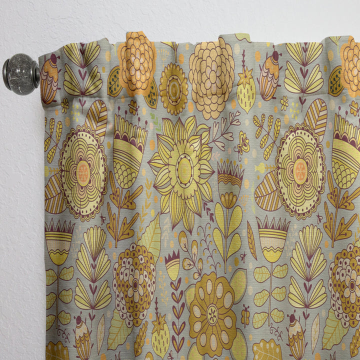 Flower Pattern Botanic Texture - Modern &amp; Contemporary Curtain - 1 Panel