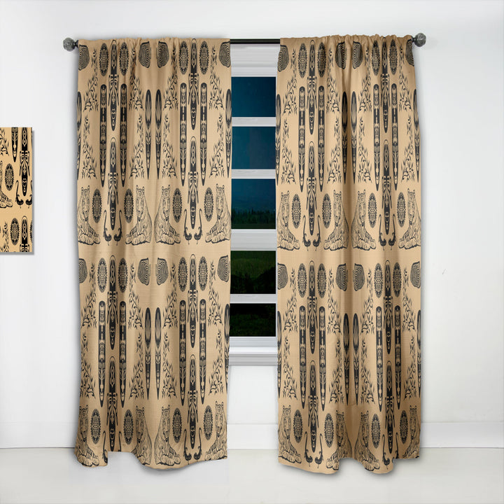 Ethnic Decorative Mask - African Curtain - 1 Panel