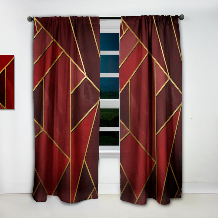 Yellow Triangulars over Shades of Red - Modern &amp; Contemporary Curtain - 1 Panel