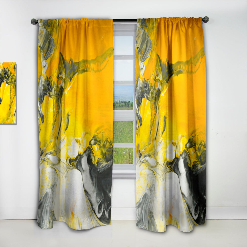 White and Yellow Marbled Acrylic with a cloud of Black - Modern &amp; Contemporary Curtain - 1 Panel