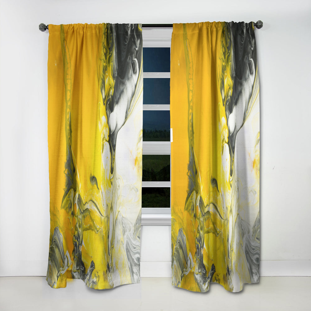 White and Yellow Marbled Acrylic with a cloud of Black - Modern &amp; Contemporary Curtain - 1 Panel