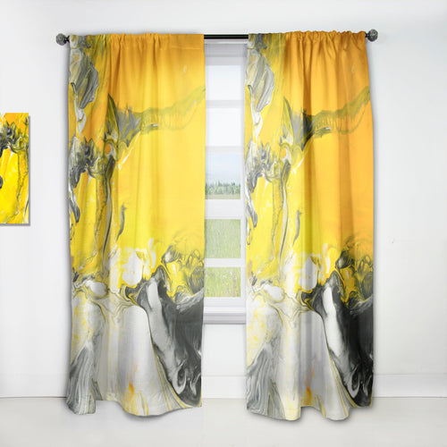 White and Yellow Marbled Acrylic with a cloud of Black - Modern & Contemporary Curtain - 1 Panel