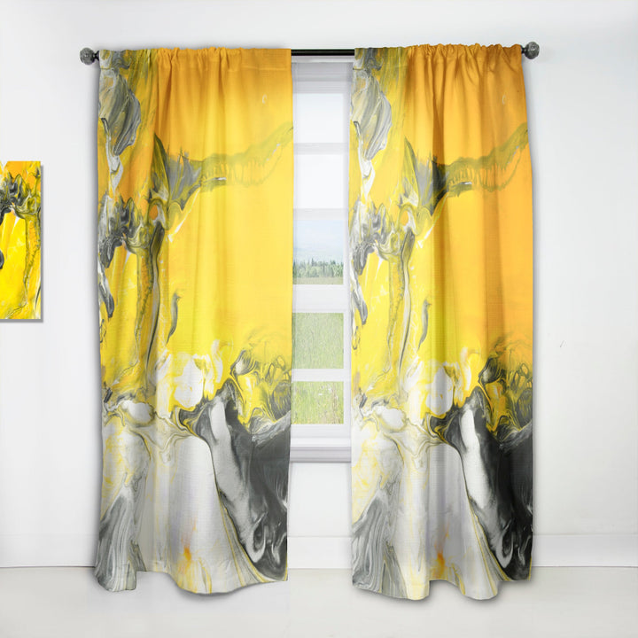 White and Yellow Marbled Acrylic with a cloud of Black - Modern &amp; Contemporary Curtain - 1 Panel