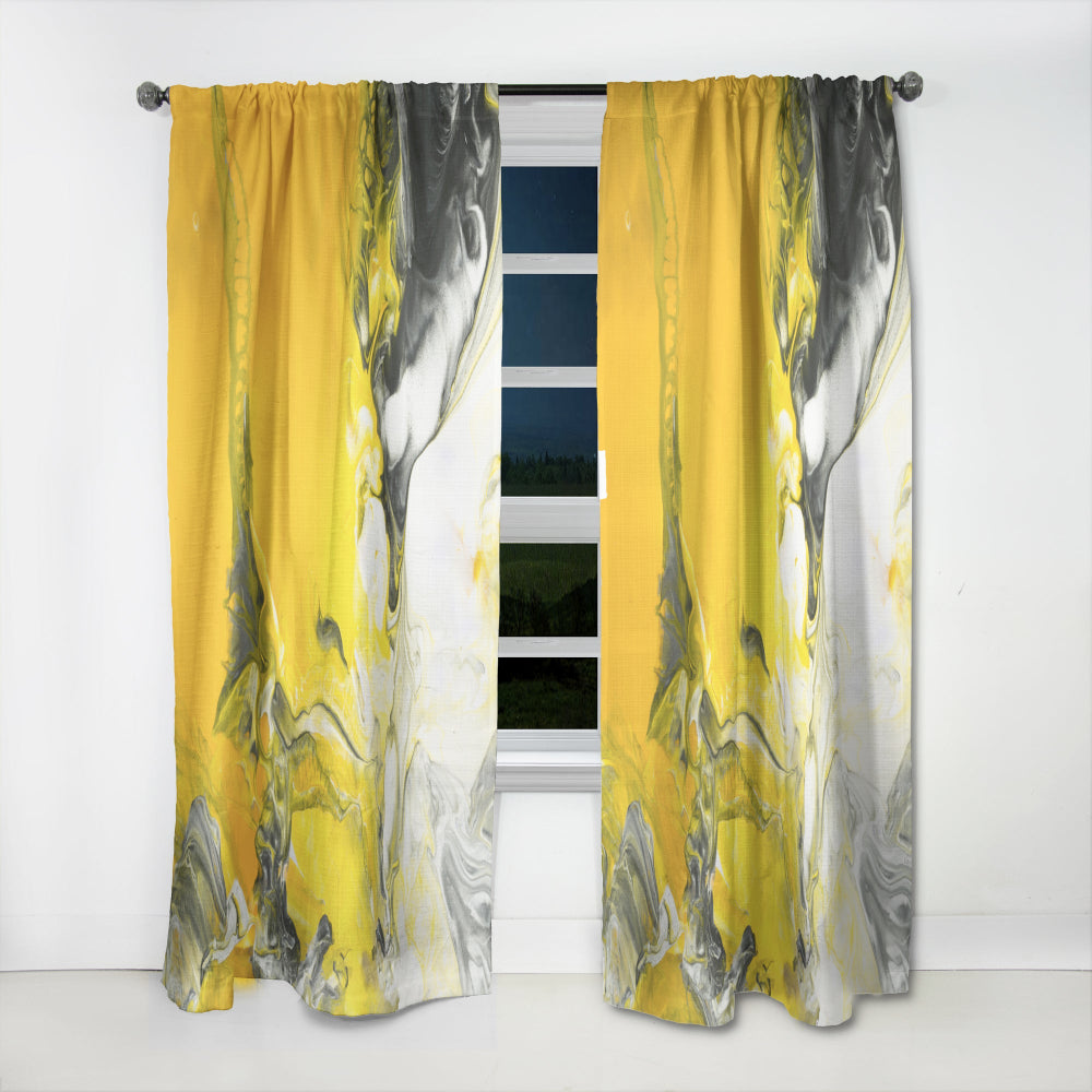 White and Yellow Marbled Acrylic with a cloud of Black - Modern &amp; Contemporary Curtain - 1 Panel