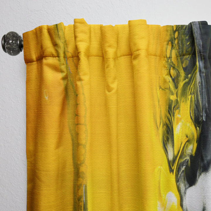 White and Yellow Marbled Acrylic with a cloud of Black - Modern &amp; Contemporary Curtain - 1 Panel