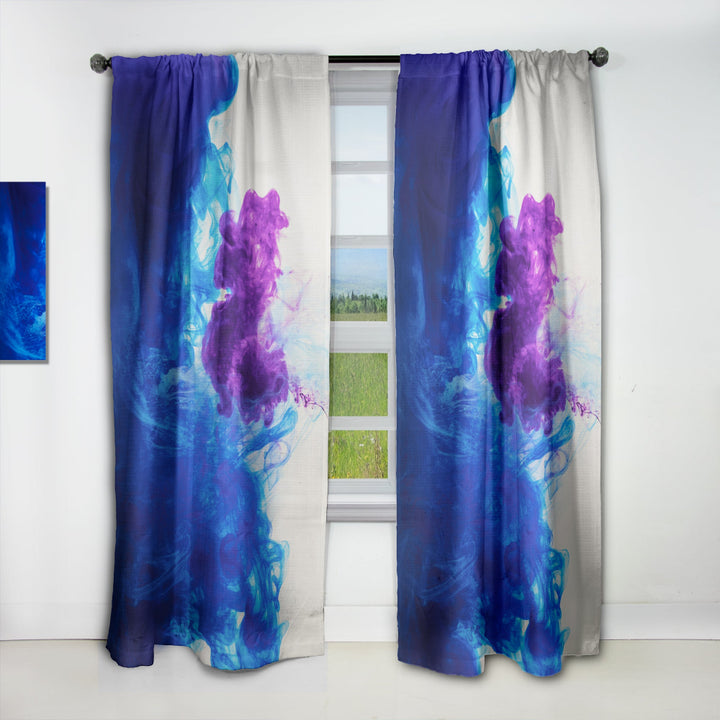 Blue and Purple Ink Composition - Mid-Century Modern Curtain - 1 Panel