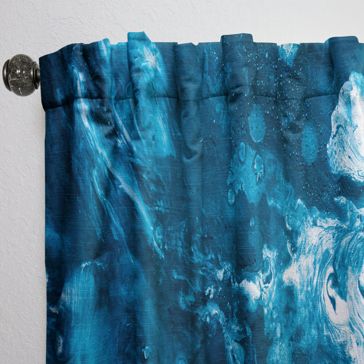 Blue and White Marble Acrylic - Mid-Century Modern Curtain - 1 Panel