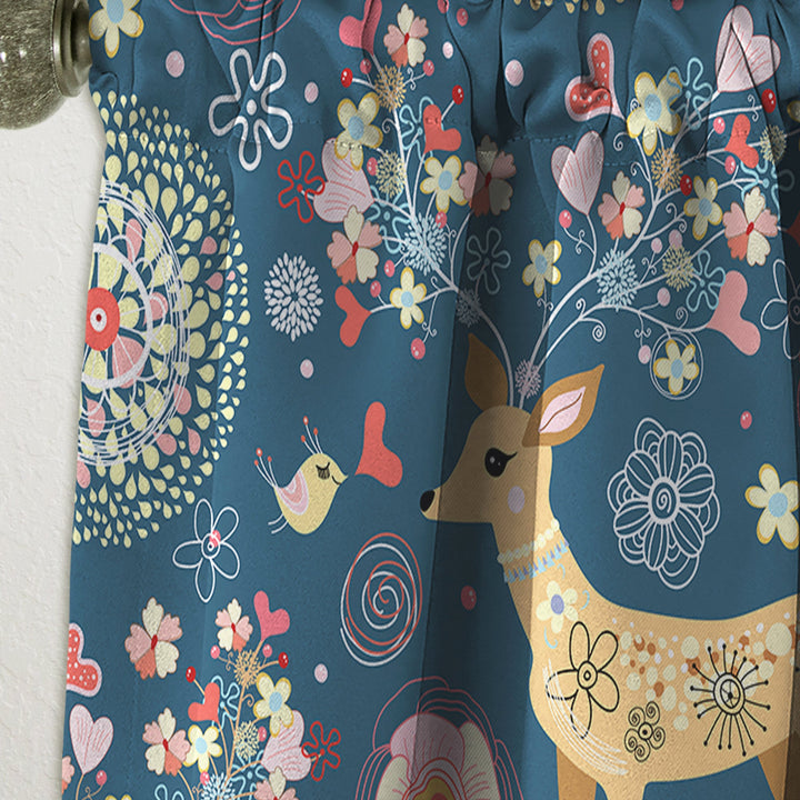 Deer with Flowers and Hearts Antlers - Floral Curtain - 1 Panel