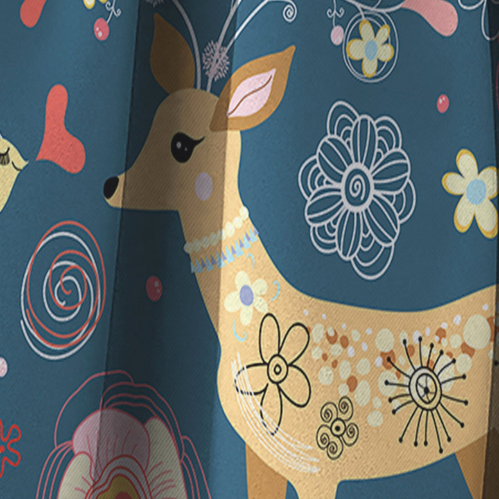 Deer with Flowers and Hearts Antlers - Floral Curtain - 1 Panel