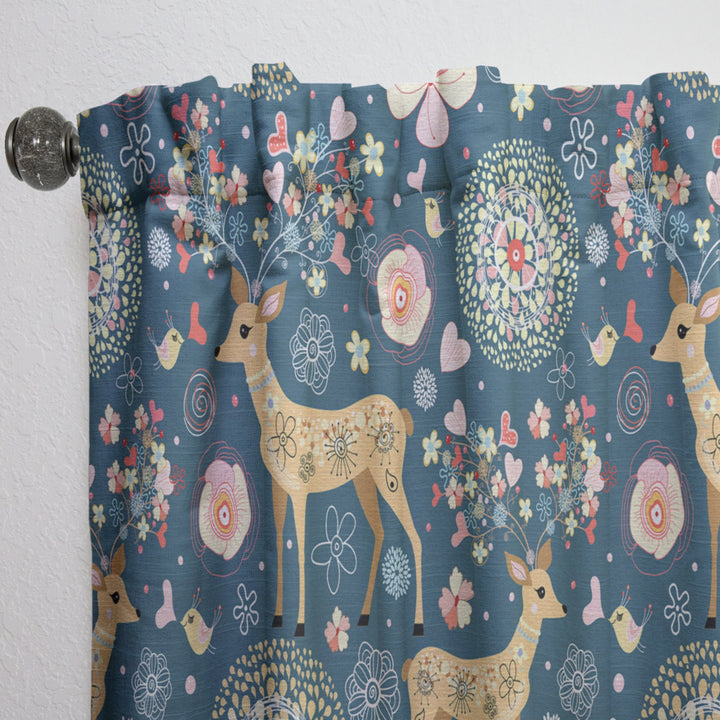 Deer with Flowers and Hearts Antlers - Floral Curtain - 1 Panel
