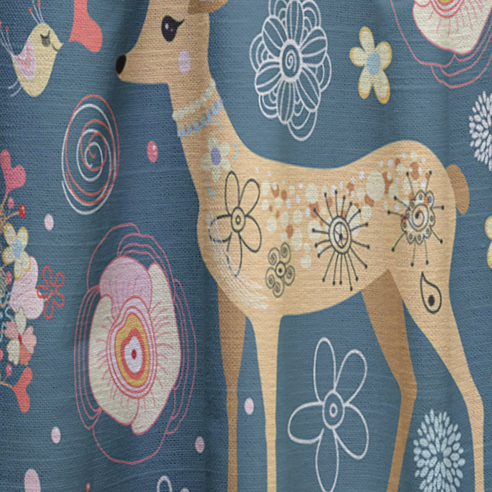 Deer with Flowers and Hearts Antlers - Floral Curtain - 1 Panel