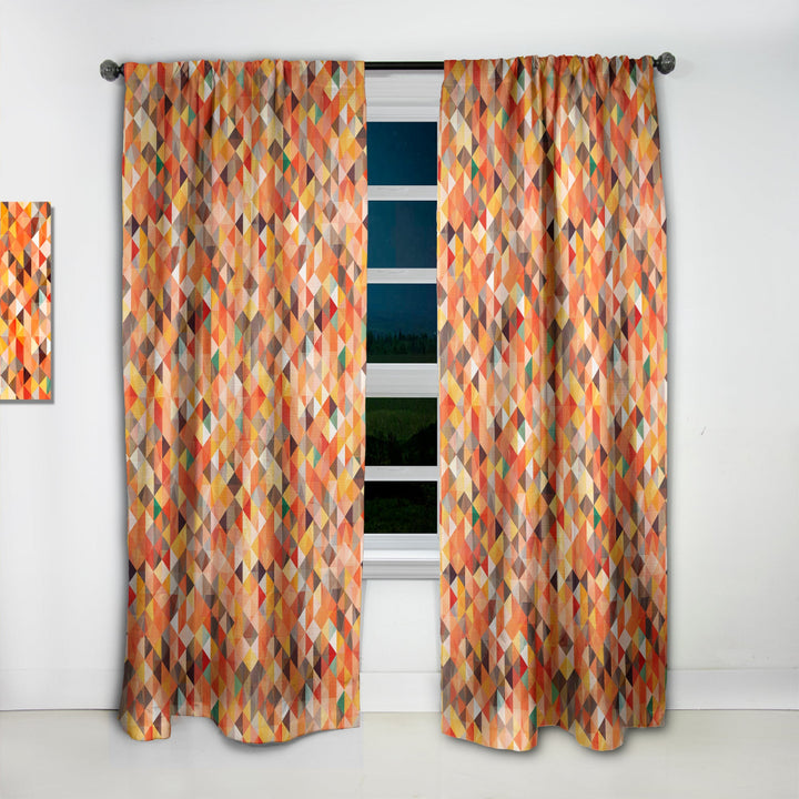 Geometric Triangular in Red and Orange - Traditional Curtain - 1 Panel