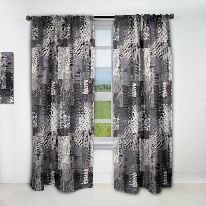 Handdrawn vintage lines in shades of gray - Mid-Century Modern Curtain - 1 Panel