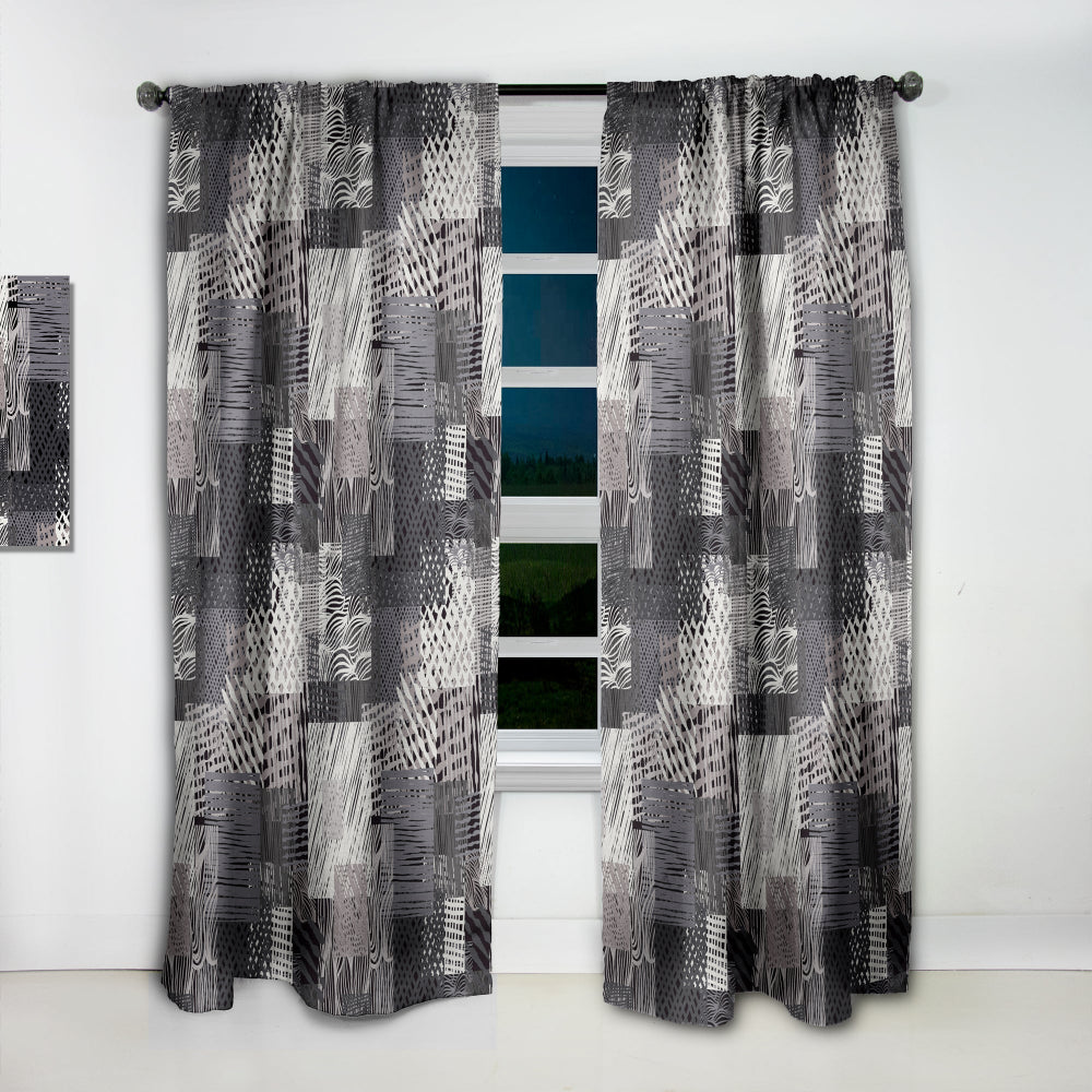 Handdrawn vintage lines in shades of gray - Mid-Century Modern Curtain - 1 Panel