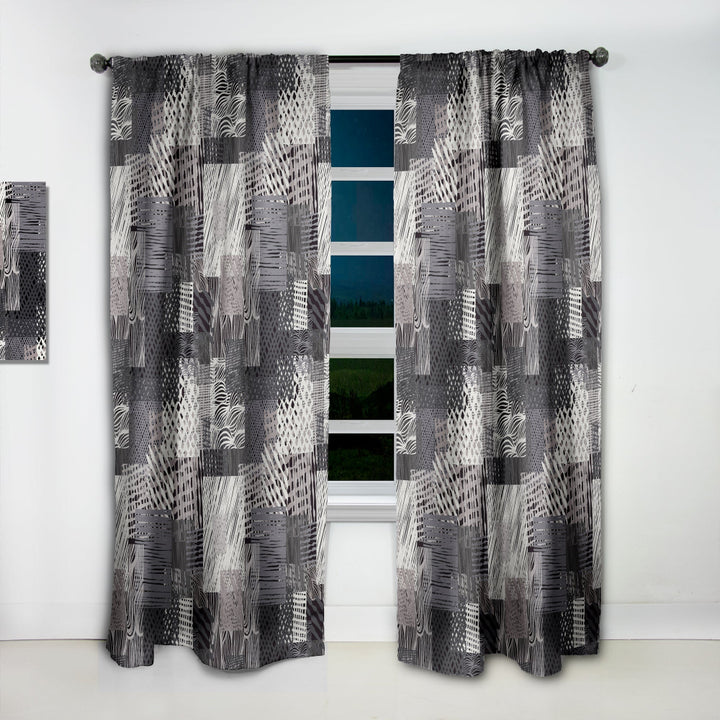 Handdrawn vintage lines in shades of gray - Mid-Century Modern Curtain - 1 Panel