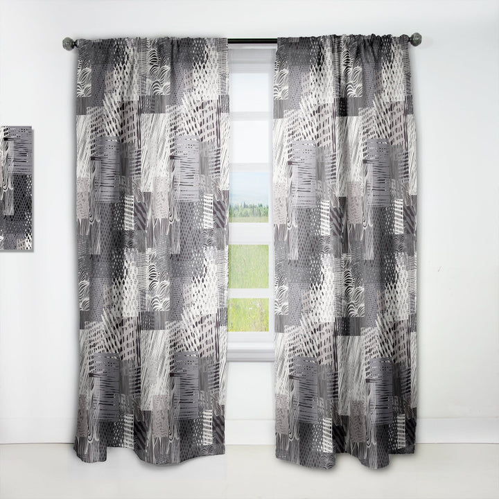 Handdrawn vintage lines in shades of gray - Mid-Century Modern Curtain - 1 Panel