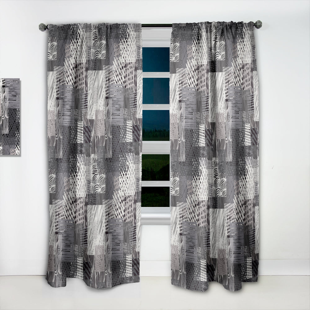 Handdrawn vintage lines in shades of gray - Mid-Century Modern Curtain - 1 Panel