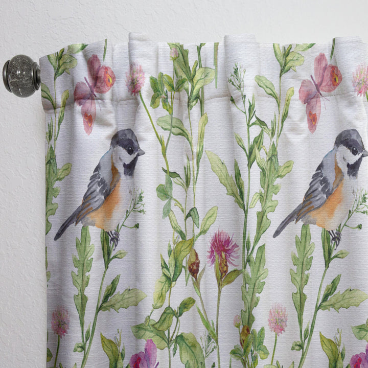 Meadow with Butterflies, Birds and Herbs - Floral Curtain - 1 Panel
