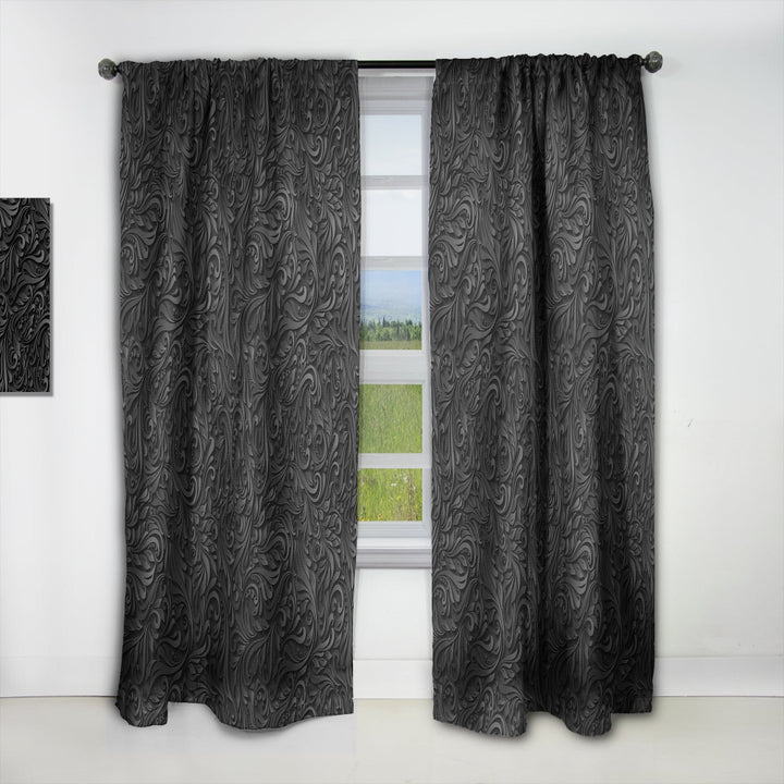3D leaves in Shades of Black - Modern &amp; Contemporary Curtain - 1 Panel