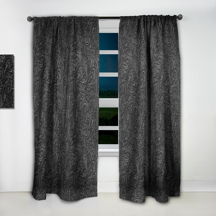 3D leaves in Shades of Black - Modern &amp; Contemporary Curtain - 1 Panel