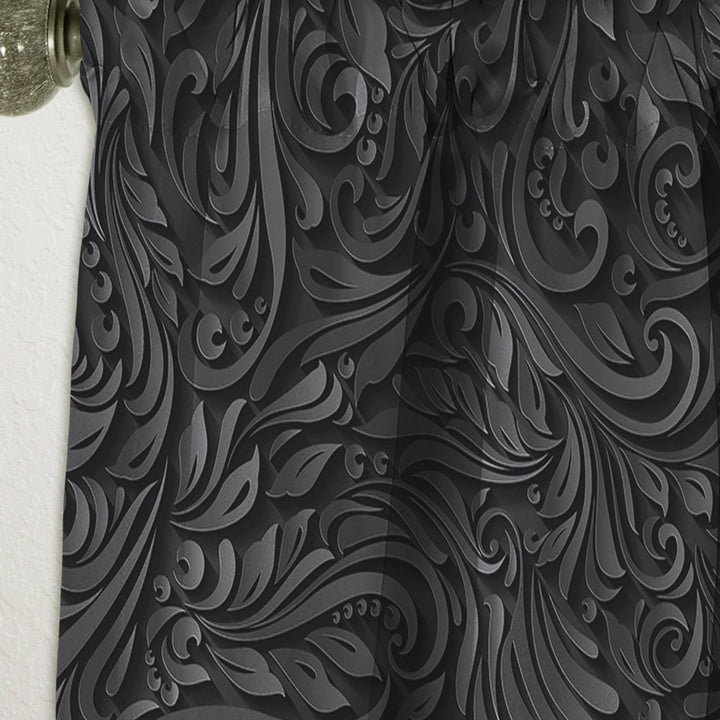 3D leaves in Shades of Black - Modern &amp; Contemporary Curtain - 1 Panel
