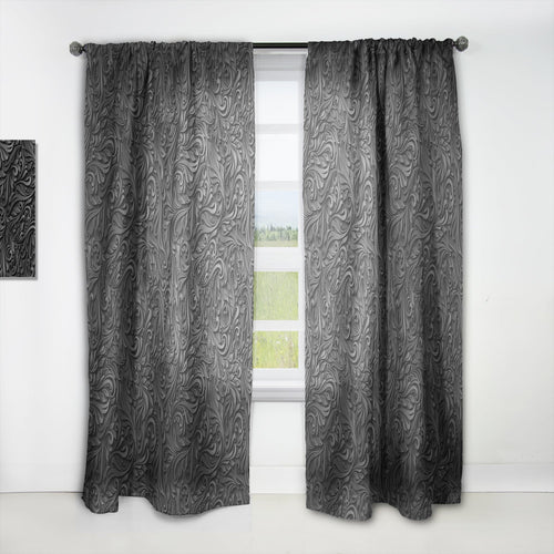 3D leaves in Shades of Black - Modern & Contemporary Curtain - 1 Panel