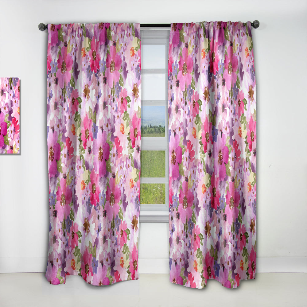 Watercolor Pianted Pink and Purple Flowers - Floral Curtain - 1 Panel