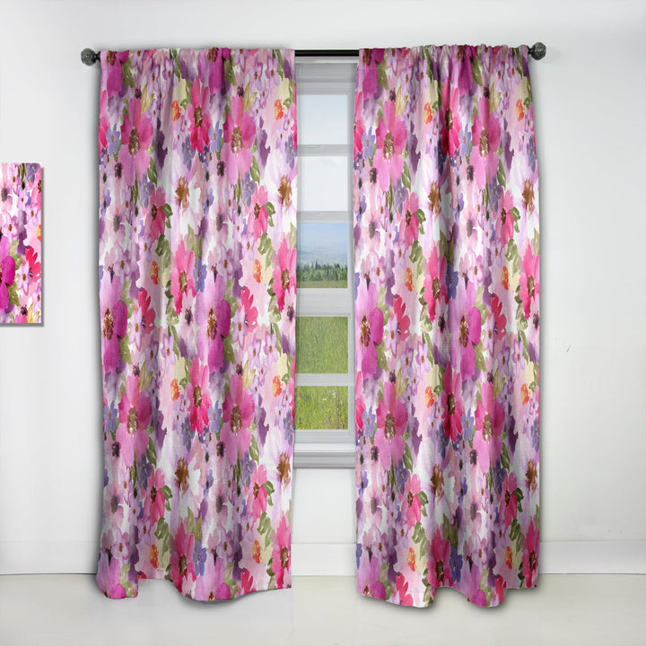 Watercolor Pianted Pink and Purple Flowers - Floral Curtain - 1 Panel