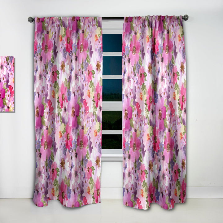 Watercolor Pianted Pink and Purple Flowers - Floral Curtain - 1 Panel