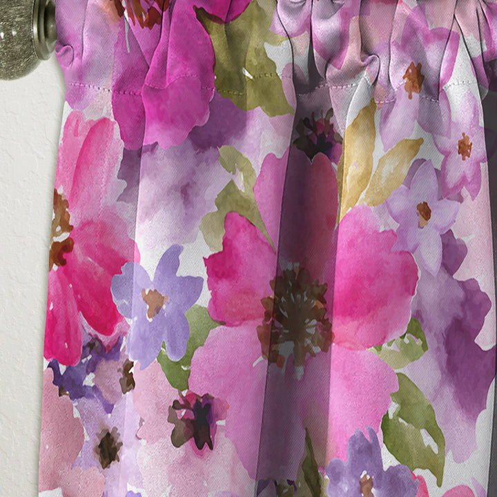Watercolor Pianted Pink and Purple Flowers - Floral Curtain - 1 Panel