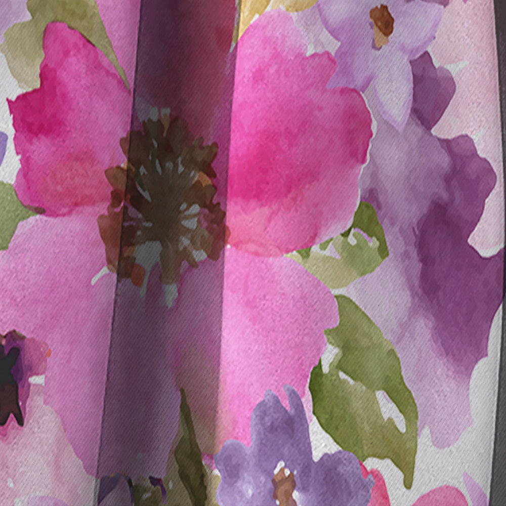 Watercolor Pianted Pink and Purple Flowers - Floral Curtain - 1 Panel
