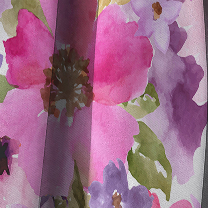 Watercolor Pianted Pink and Purple Flowers - Floral Curtain - 1 Panel