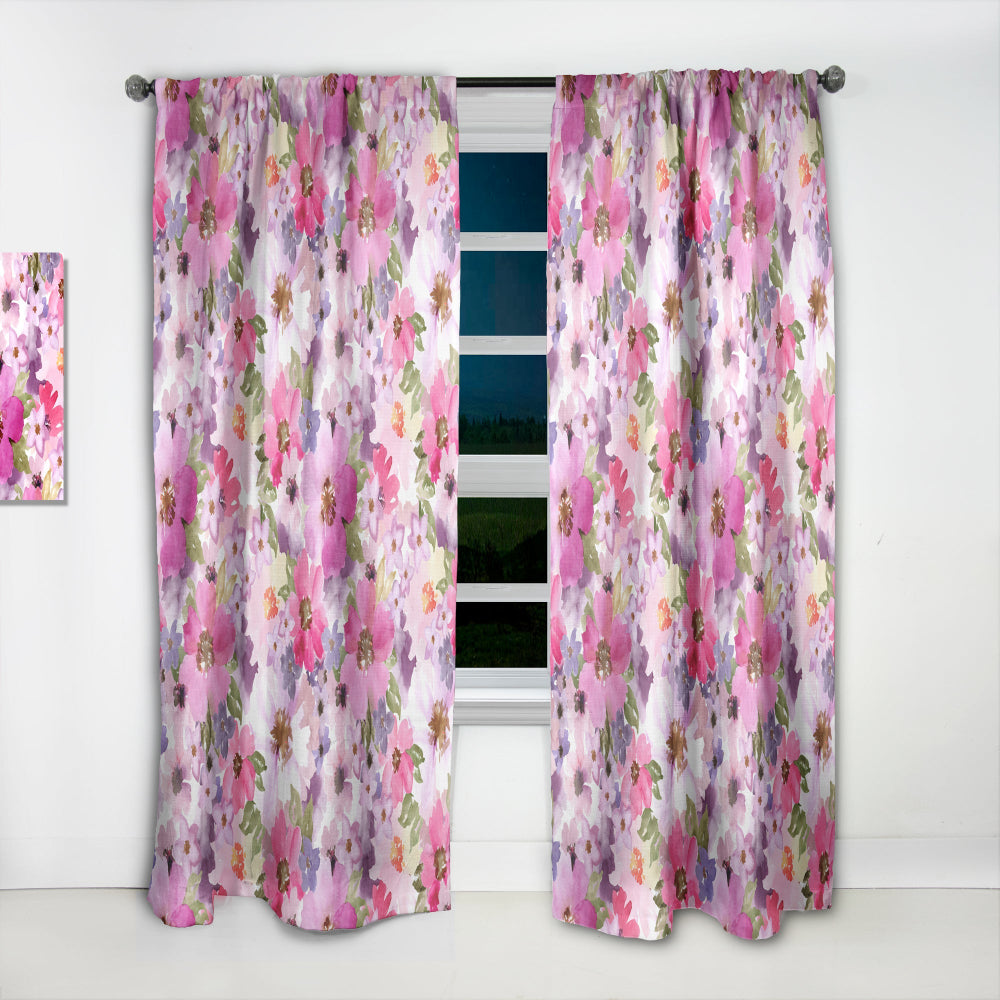 Watercolor Pianted Pink and Purple Flowers - Floral Curtain - 1 Panel