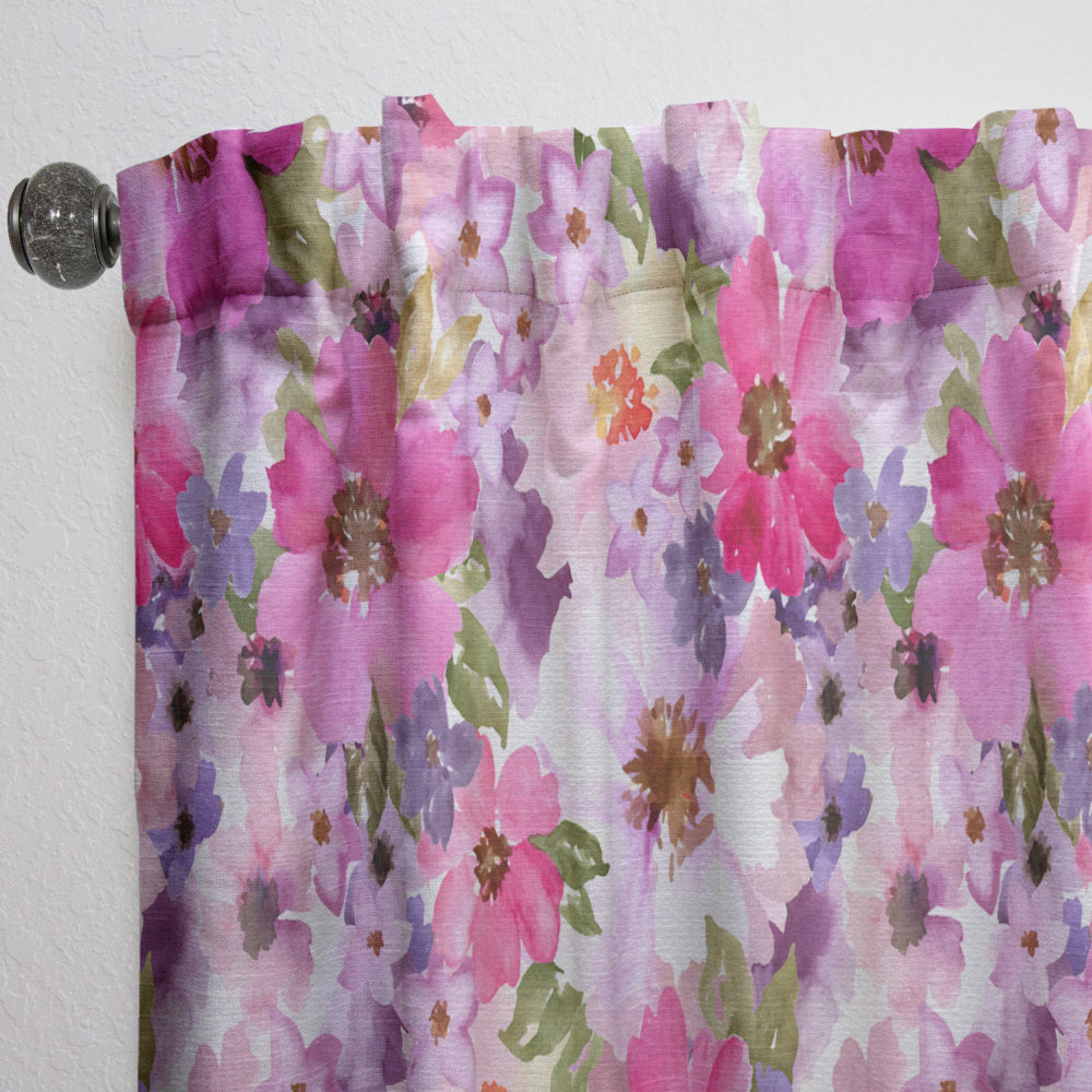 Watercolor Pianted Pink and Purple Flowers - Floral Curtain - 1 Panel