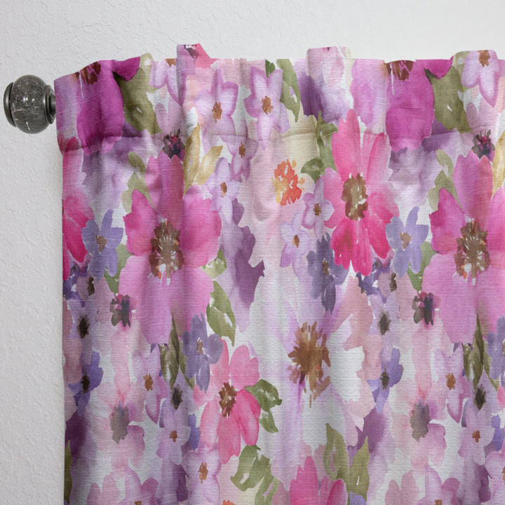 Watercolor Pianted Pink and Purple Flowers - Floral Curtain - 1 Panel
